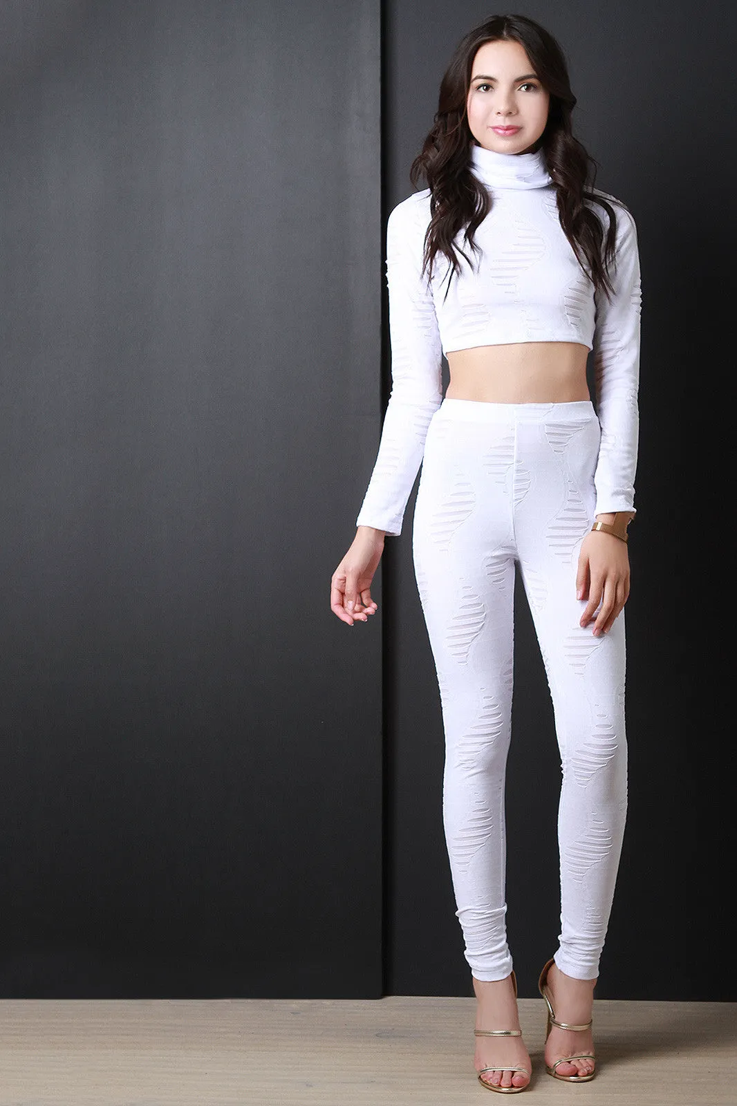 Distress Wave Texture Tight Leggings