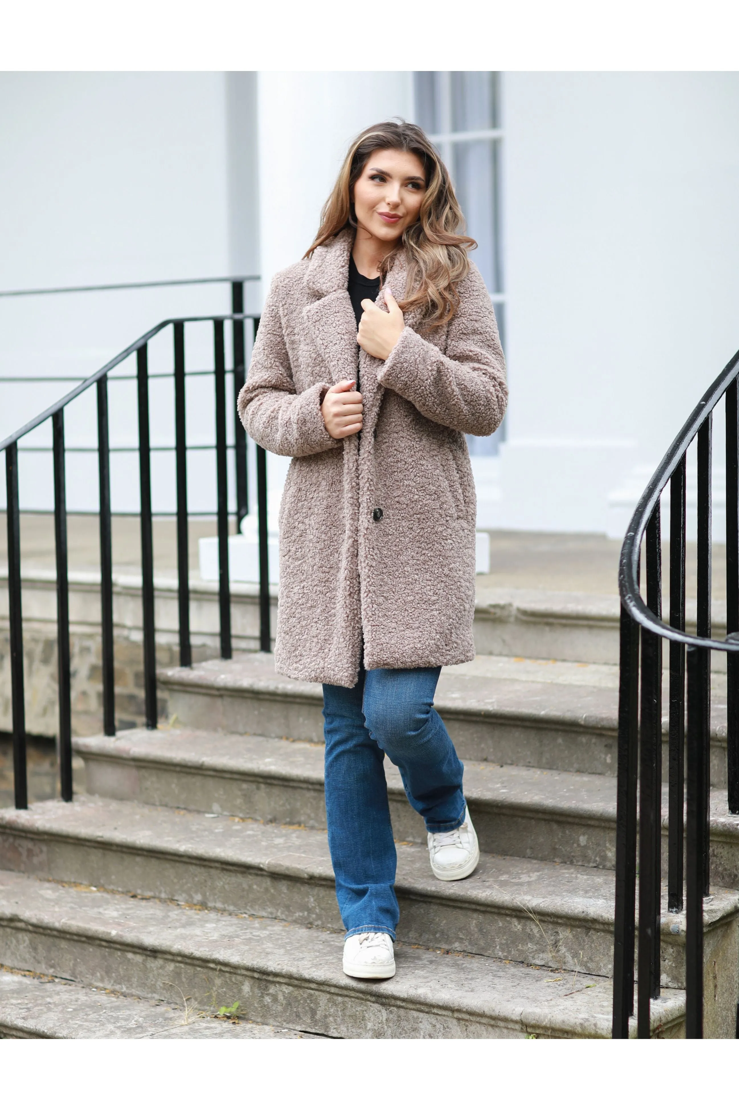 Double Second Taupe Teddy Bear Borg Coat