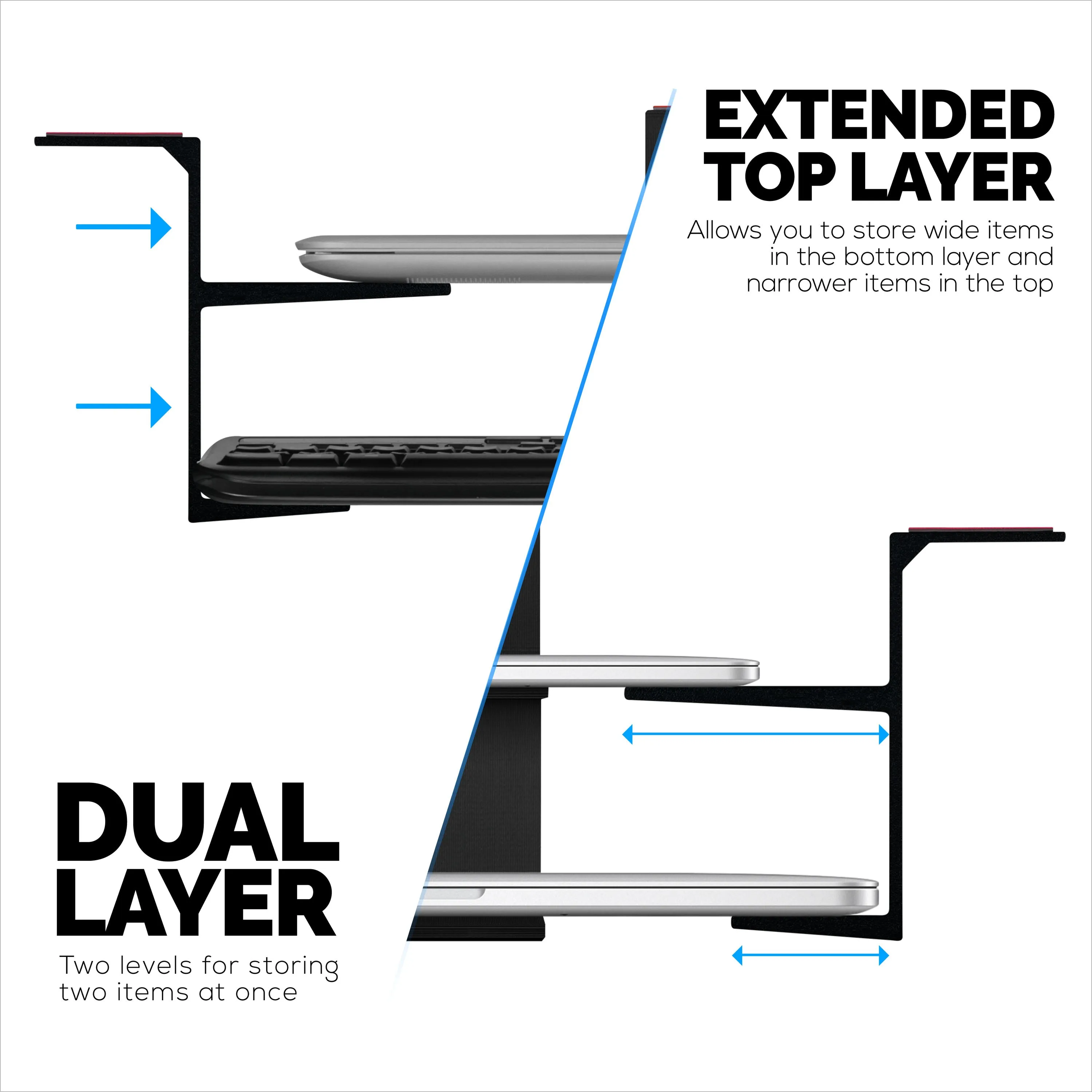 Dual Under Desk Holder Mount For Laptops & Devices upto 3" Thick Like Routers Cable Box Small Computers Macbook Surface Keyboard Modems Network Switch & More