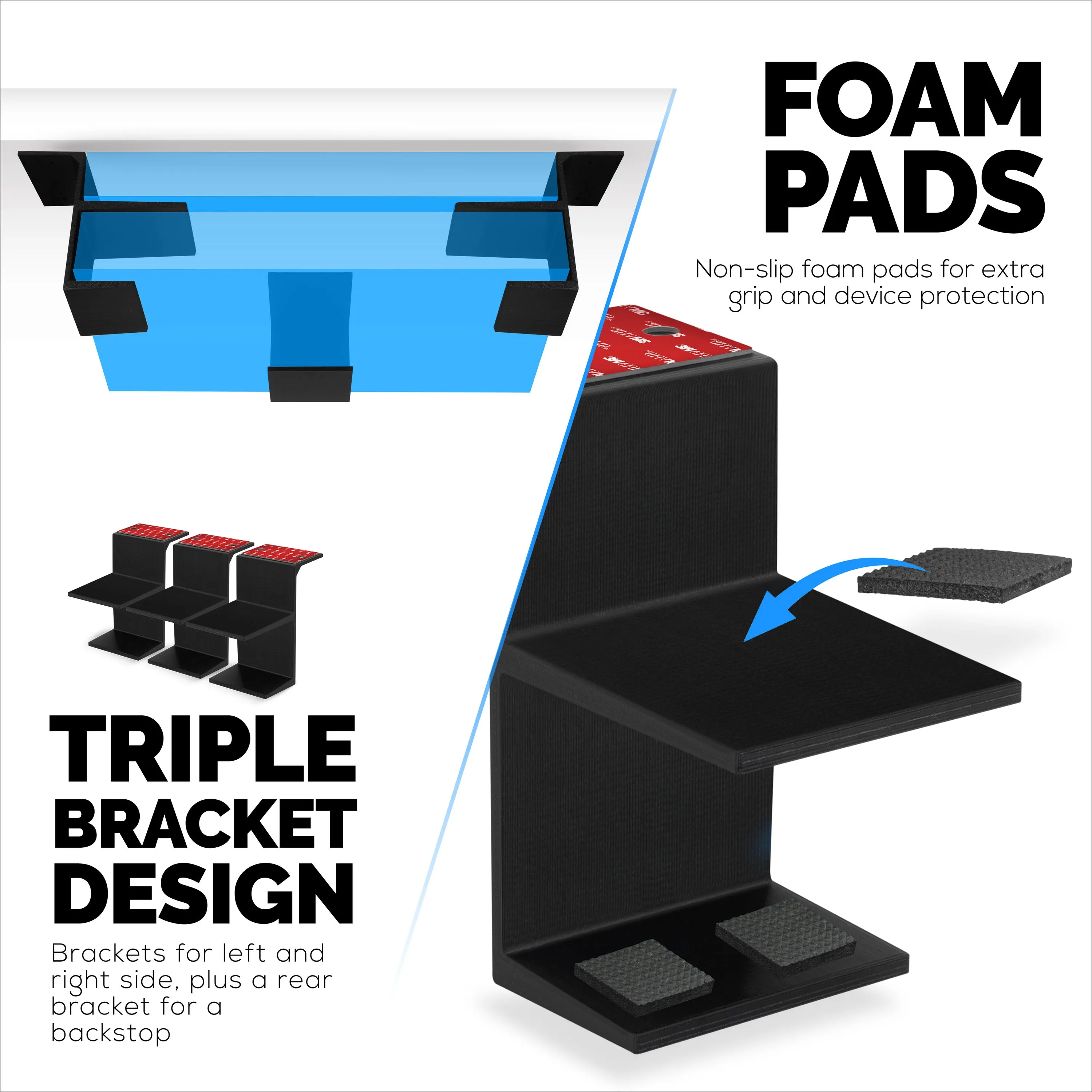 Dual Under Desk Holder Mount For Laptops & Devices upto 3" Thick Like Routers Cable Box Small Computers Macbook Surface Keyboard Modems Network Switch & More