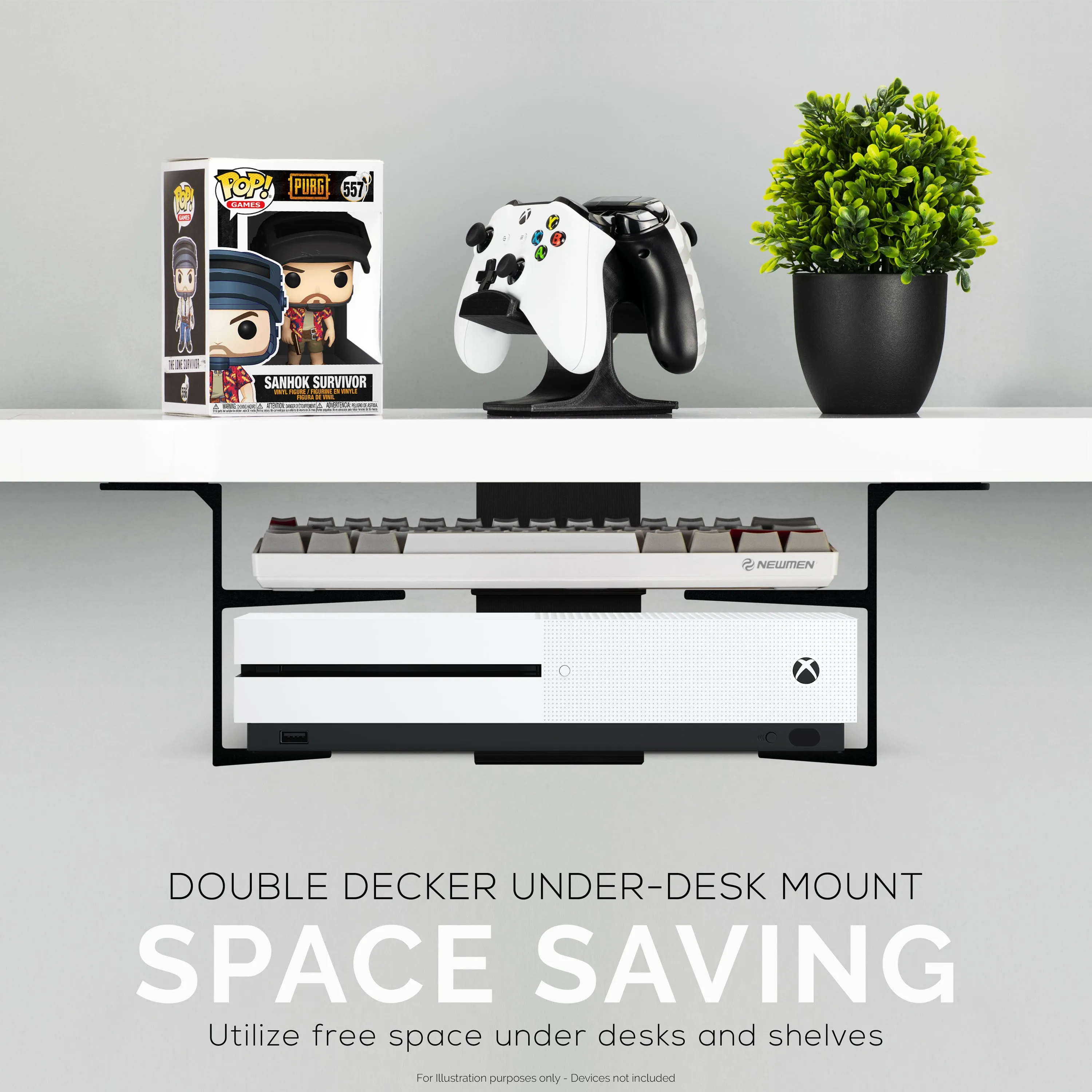 Dual Under Desk Holder Mount For Laptops & Devices upto 3" Thick Like Routers Cable Box Small Computers Macbook Surface Keyboard Modems Network Switch & More