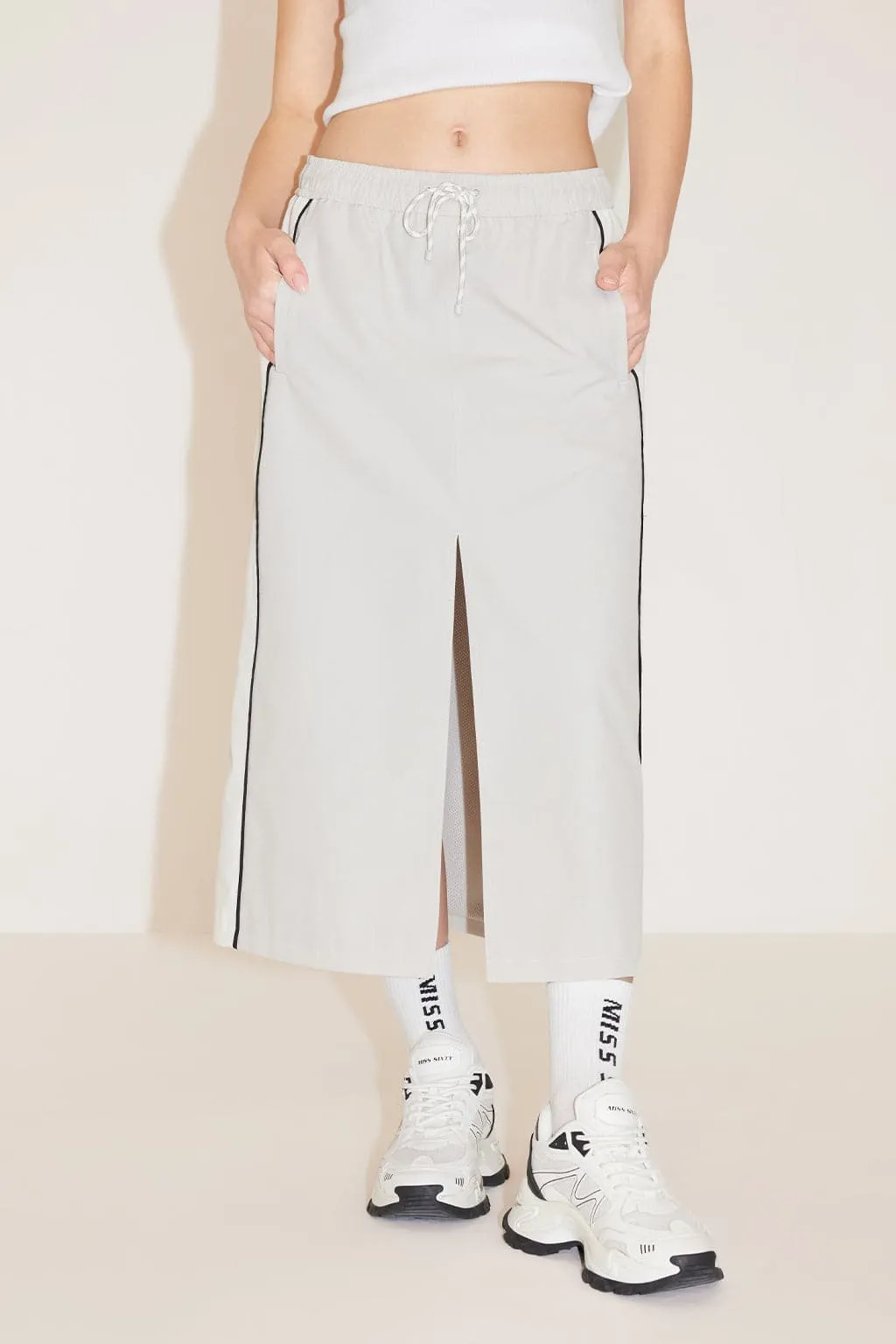 Elastic Waist Colour Contrasting Sporty Slit Skirt