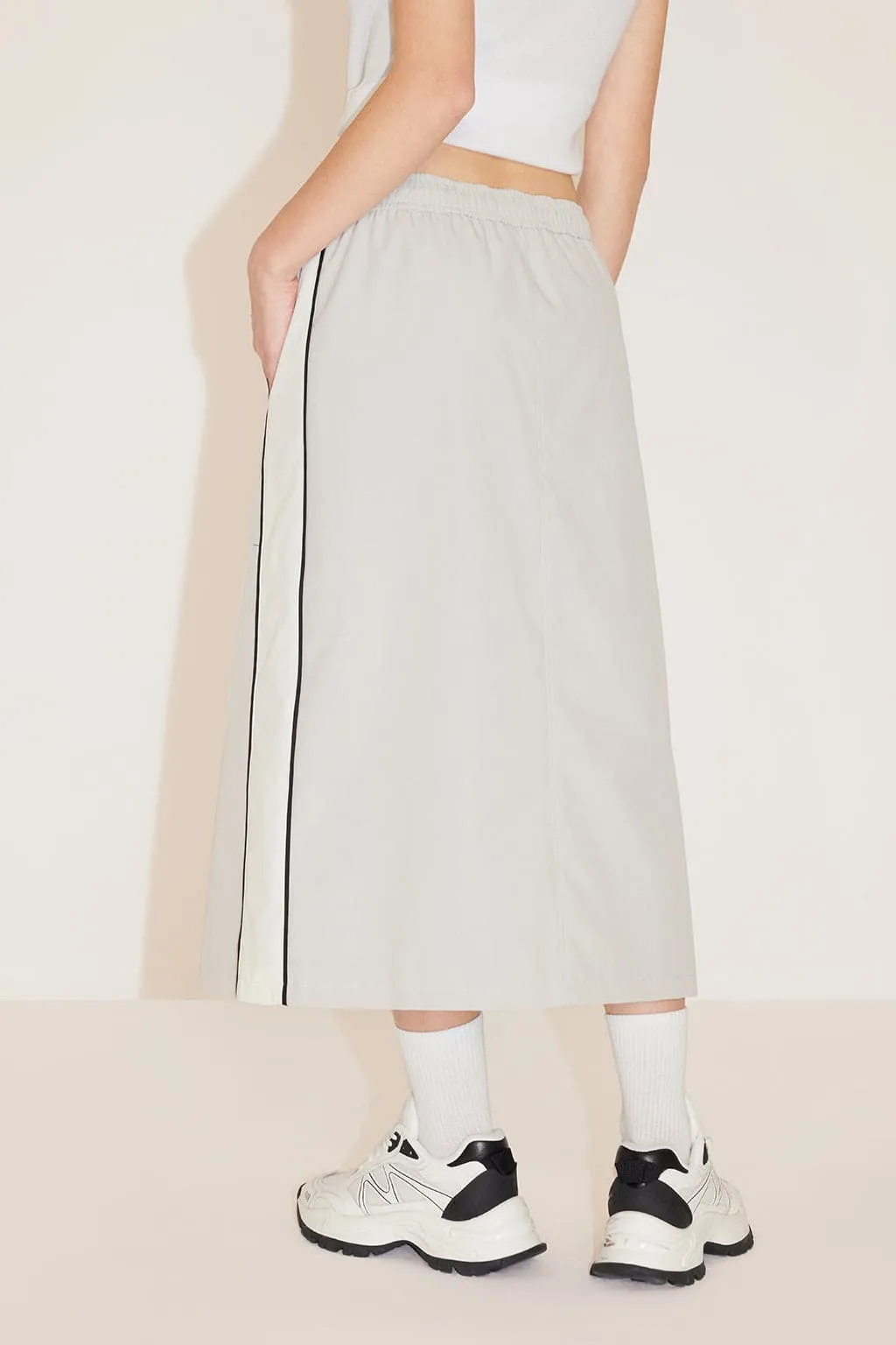 Elastic Waist Colour Contrasting Sporty Slit Skirt