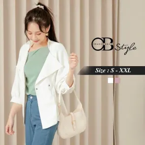 ELEGANT 3/4 SLEEVE A-LINE V-NECK CROP TRENCH COAT