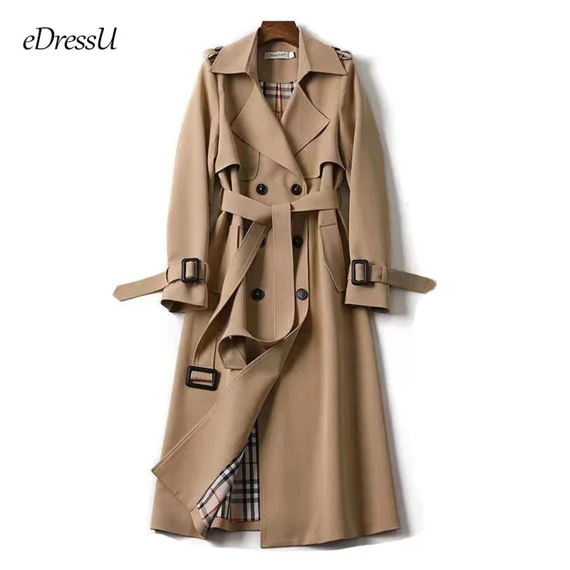 Elegant Long Windbreaker Korean Double Breasted Belt Dust Coat