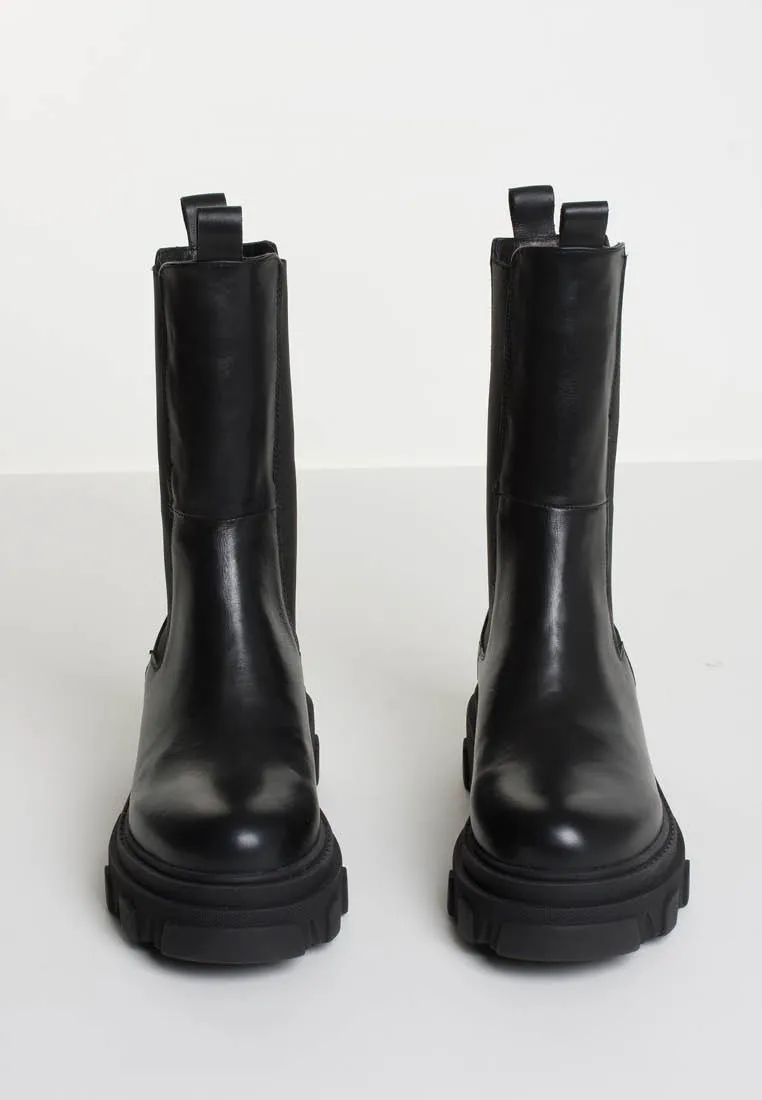 Ella Black Leather Combat Boots