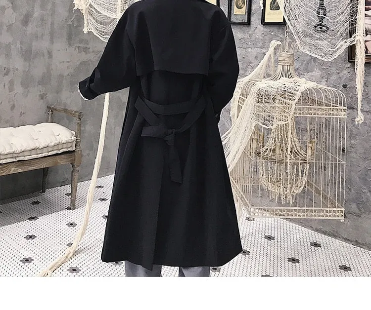 Fashionable Double Breasted Solid Colour Men Long Trench Coat