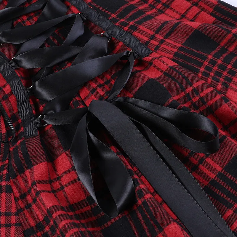 Funki Buys | Dresses | Women's Alt Goth Red Plaid Lolita Dress