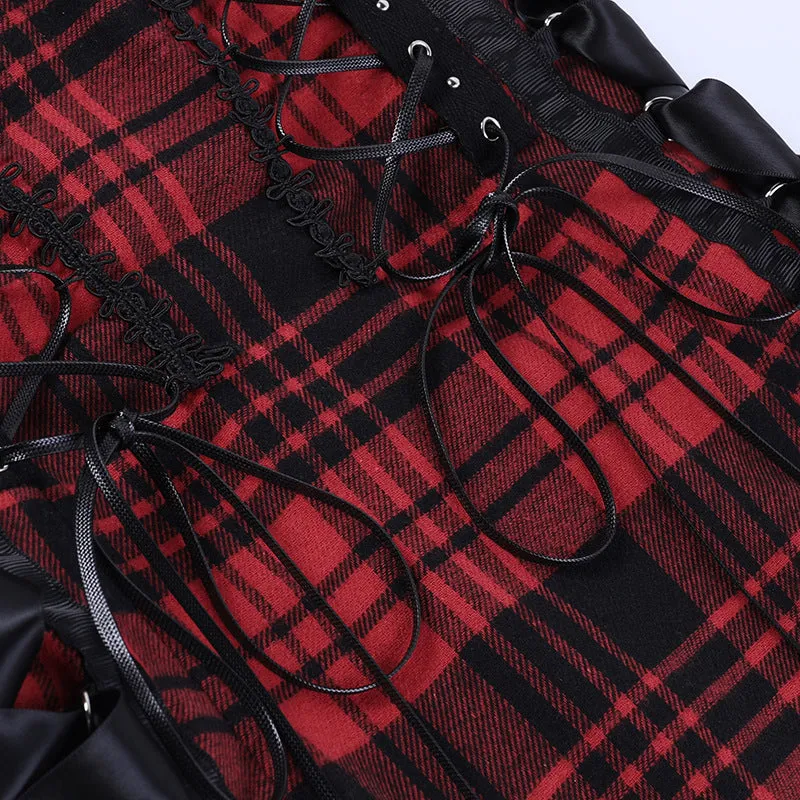 Funki Buys | Dresses | Women's Alt Goth Red Plaid Lolita Dress