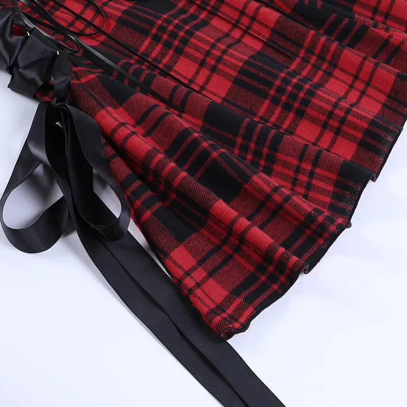 Funki Buys | Dresses | Women's Alt Goth Red Plaid Lolita Dress