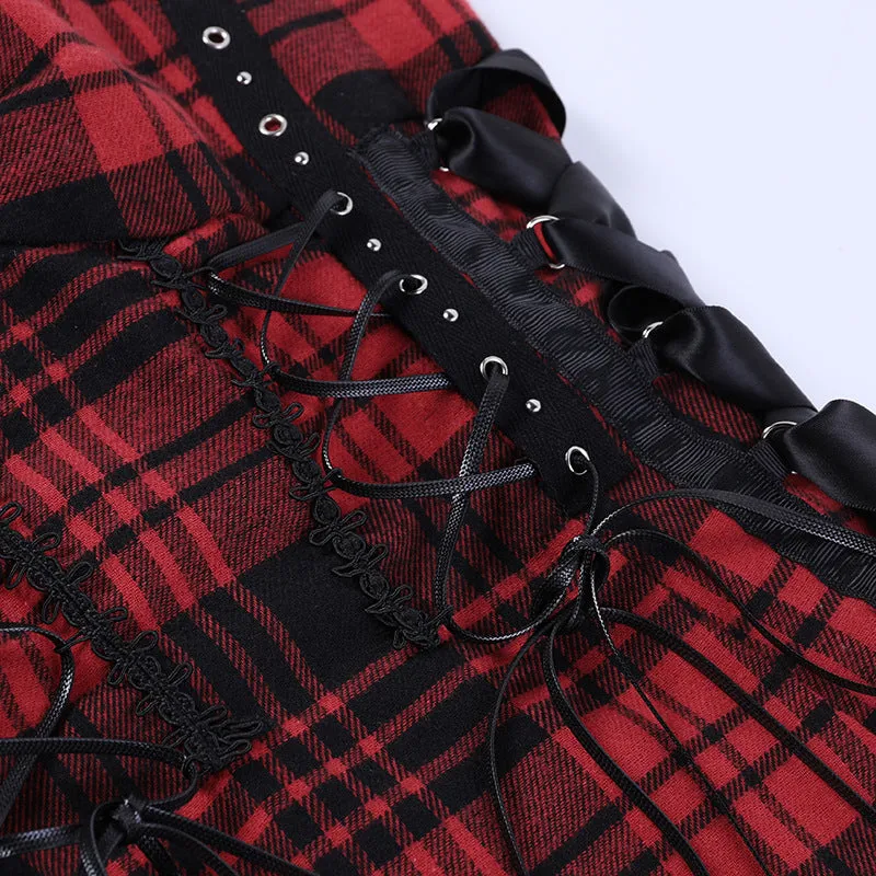 Funki Buys | Dresses | Women's Alt Goth Red Plaid Lolita Dress