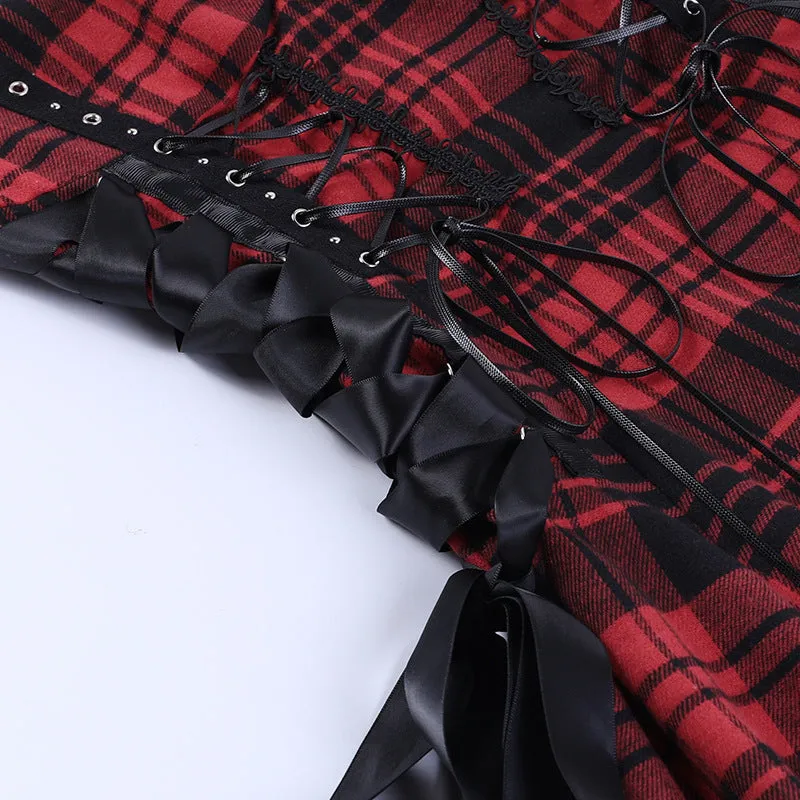 Funki Buys | Dresses | Women's Alt Goth Red Plaid Lolita Dress