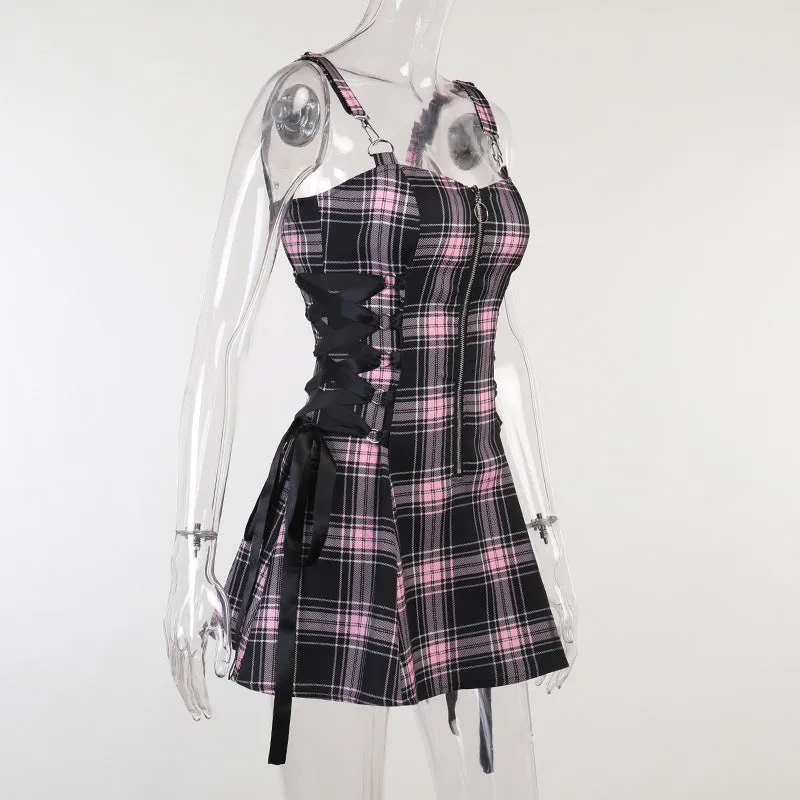 Funki Buys | Dresses | Women's Fairy Grunge Plaid Mini Dress