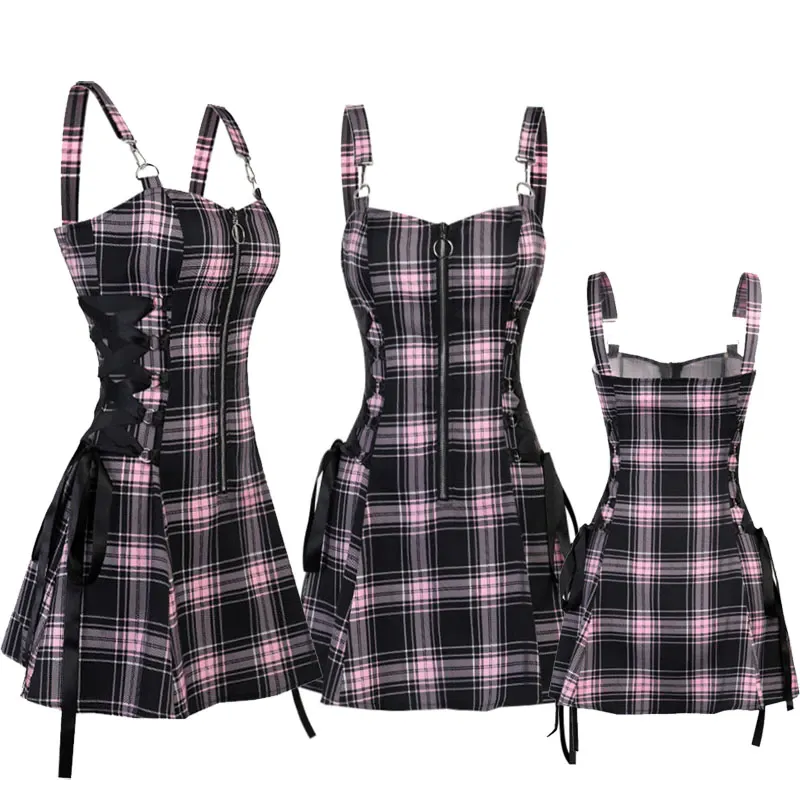 Funki Buys | Dresses | Women's Fairy Grunge Plaid Mini Dress