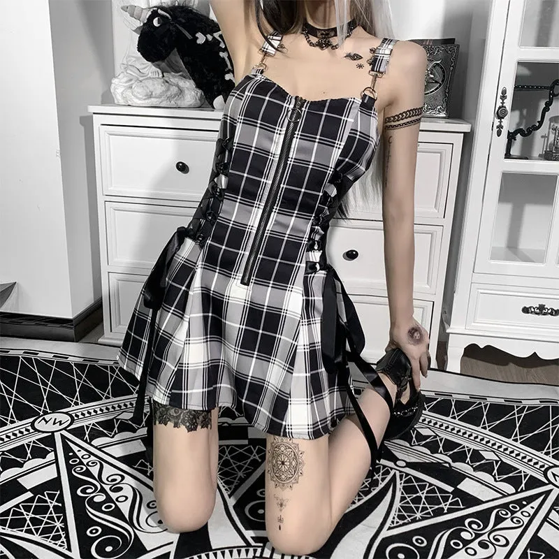 Funki Buys | Dresses | Women's Fairy Grunge Plaid Mini Dress