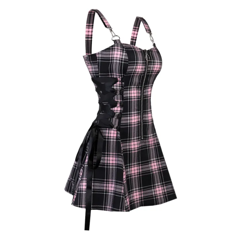 Funki Buys | Dresses | Women's Fairy Grunge Plaid Mini Dress