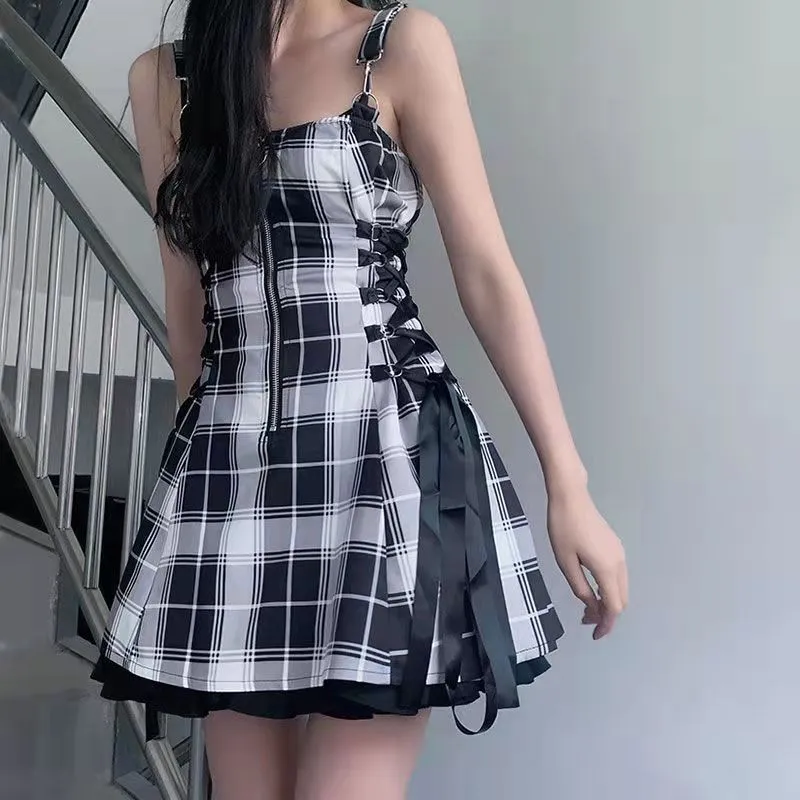 Funki Buys | Dresses | Women's Fairy Grunge Plaid Mini Dress