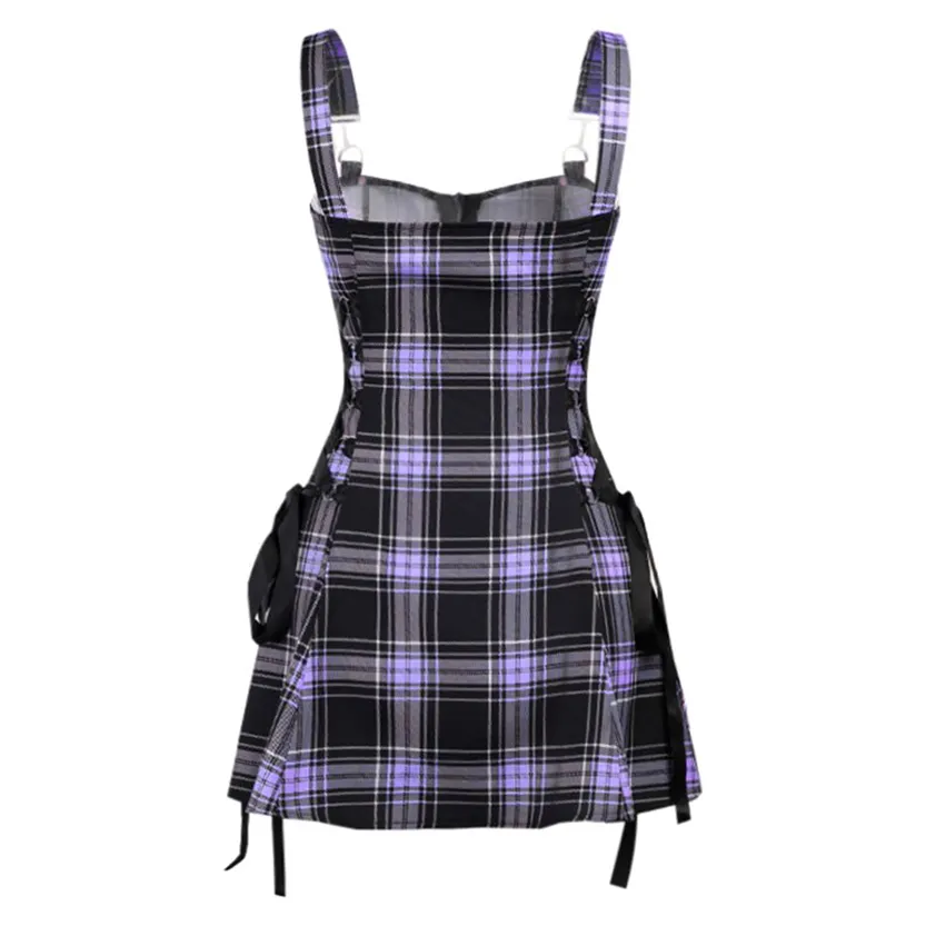 Funki Buys | Dresses | Women's Fairy Grunge Plaid Mini Dress