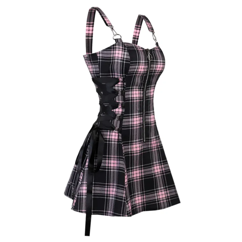 Funki Buys | Dresses | Women's Fairy Grunge Plaid Mini Dress