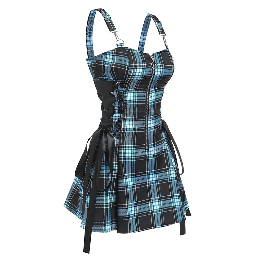 Funki Buys | Dresses | Women's Fairy Grunge Plaid Mini Dress