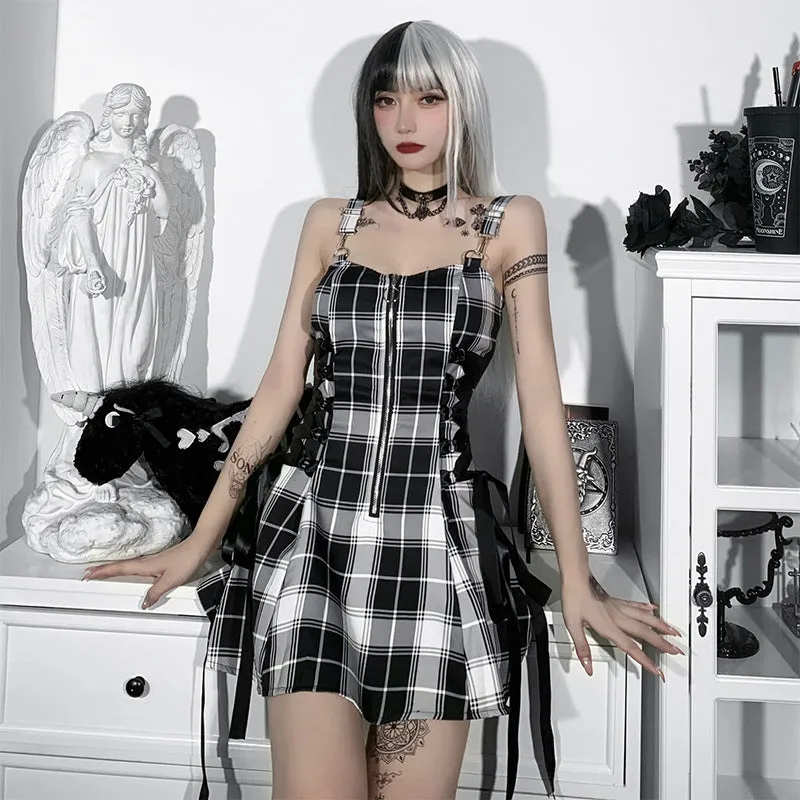 Funki Buys | Dresses | Women's Fairy Grunge Plaid Mini Dress