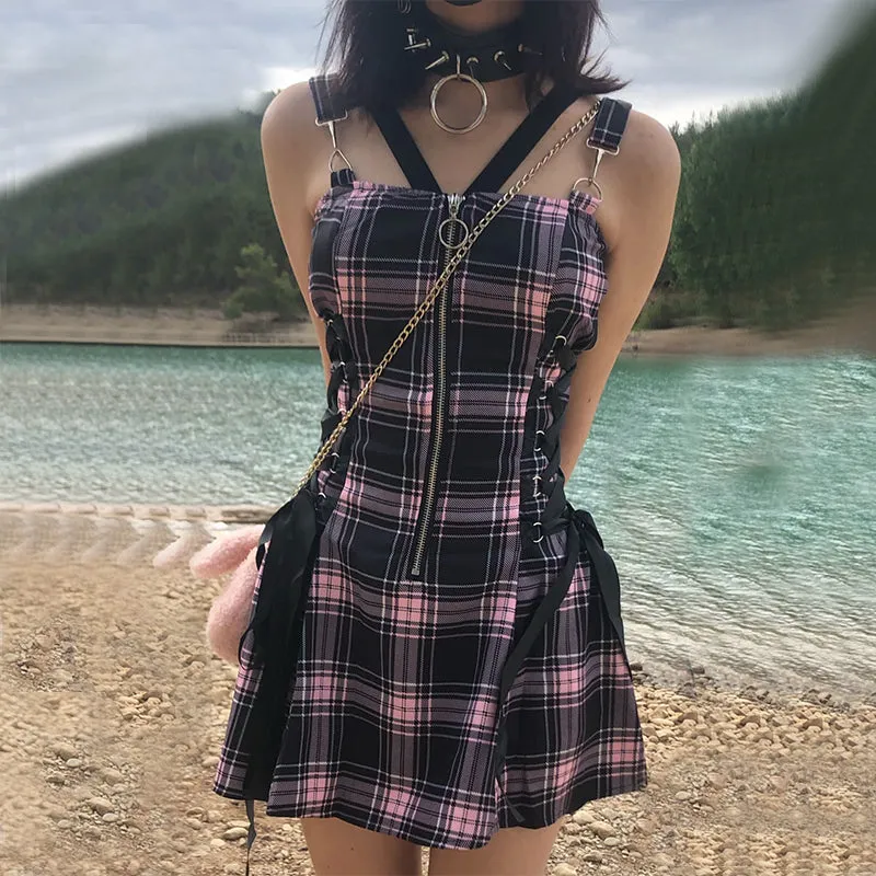 Funki Buys | Dresses | Women's Fairy Grunge Plaid Mini Dress