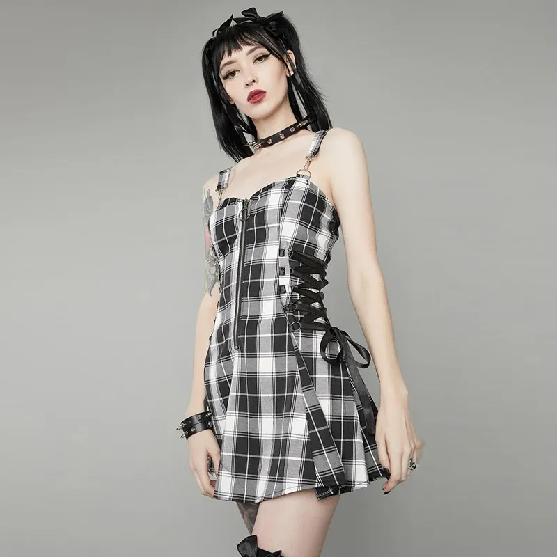 Funki Buys | Dresses | Women's Fairy Grunge Plaid Mini Dress