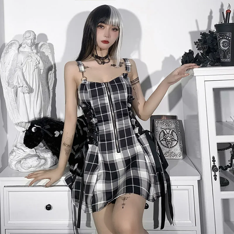 Funki Buys | Dresses | Women's Fairy Grunge Plaid Mini Dress