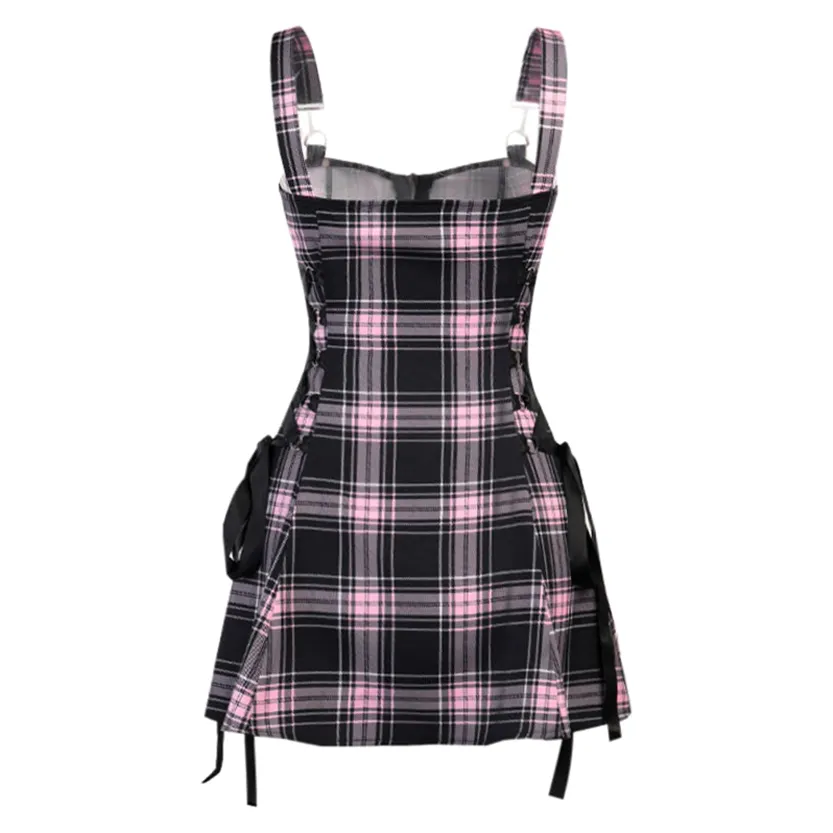 Funki Buys | Dresses | Women's Fairy Grunge Plaid Mini Dress