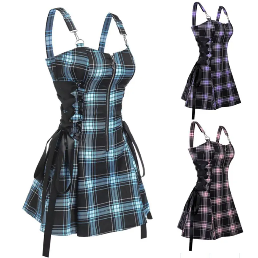 Funki Buys | Dresses | Women's Fairy Grunge Plaid Mini Dress