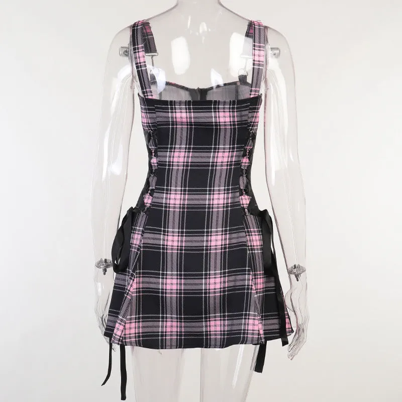 Funki Buys | Dresses | Women's Fairy Grunge Plaid Mini Dress