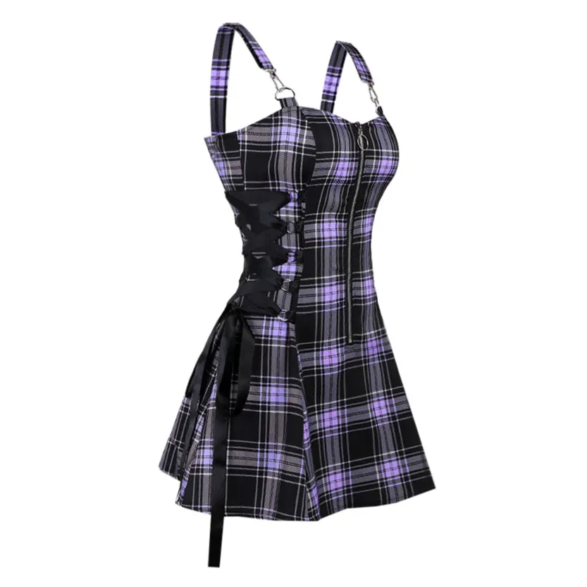 Funki Buys | Dresses | Women's Fairy Grunge Plaid Mini Dress