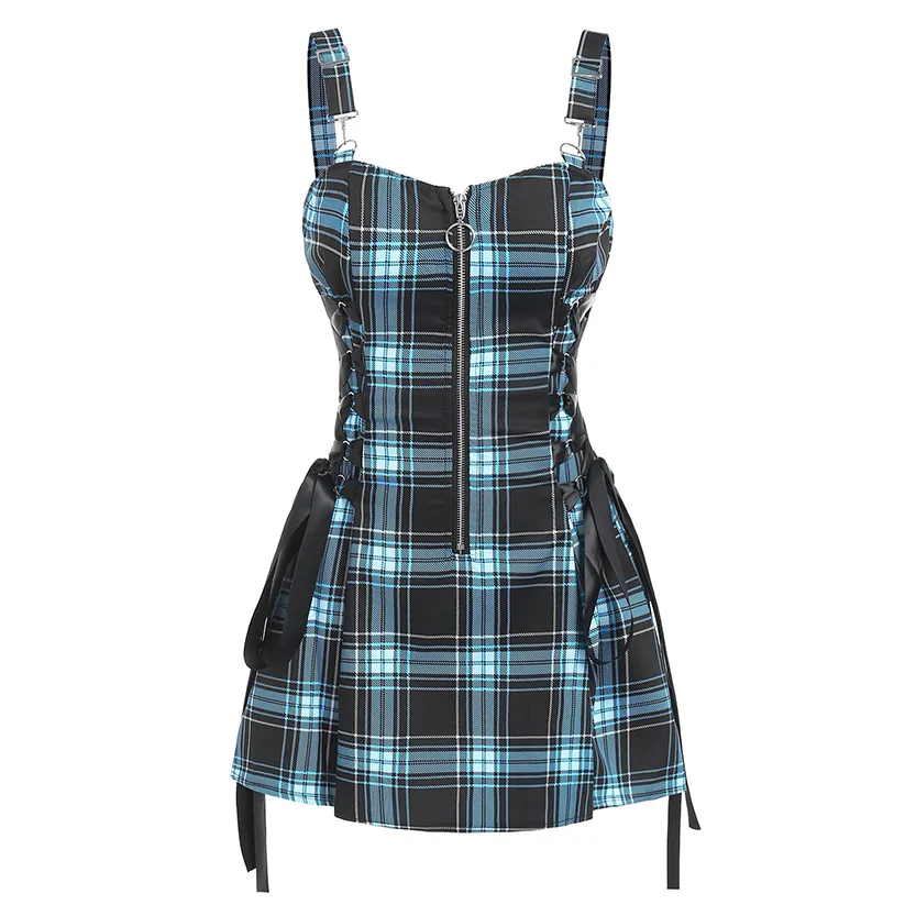 Funki Buys | Dresses | Women's Fairy Grunge Plaid Mini Dress