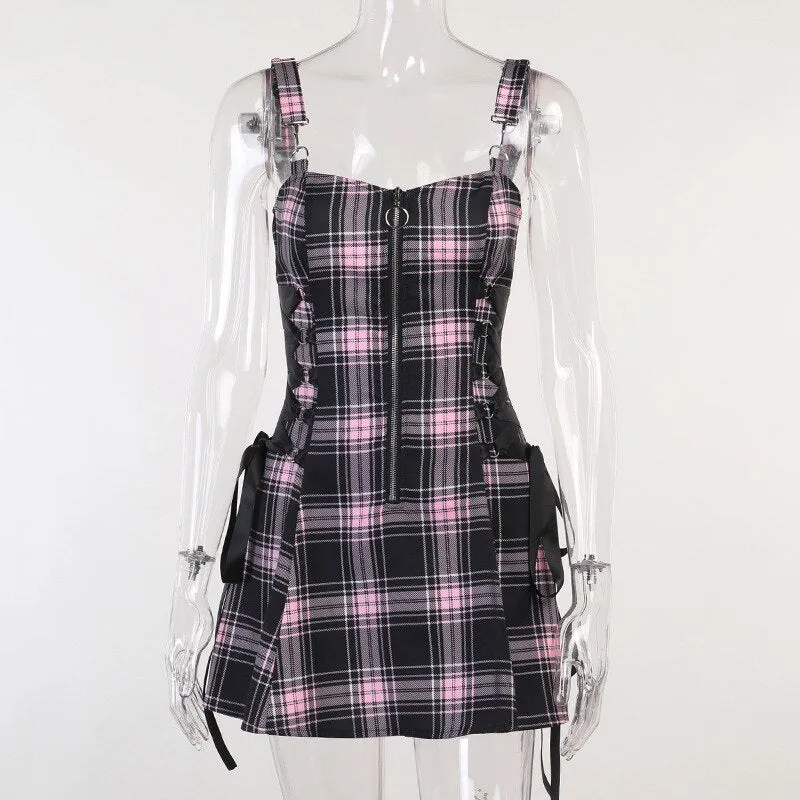 Funki Buys | Dresses | Women's Fairy Grunge Plaid Mini Dress