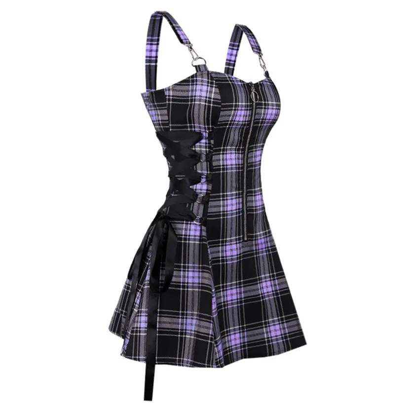 Funki Buys | Dresses | Women's Fairy Grunge Plaid Mini Dress