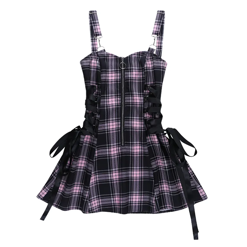 Funki Buys | Dresses | Women's Fairy Grunge Plaid Mini Dress