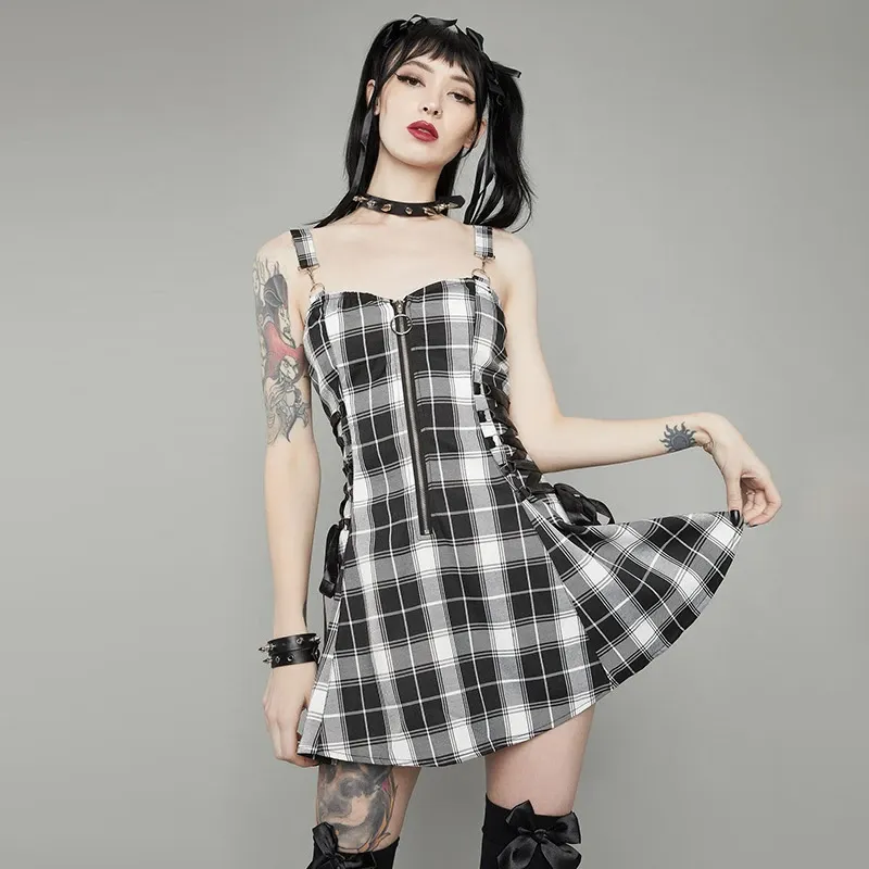 Funki Buys | Dresses | Women's Fairy Grunge Plaid Mini Dress