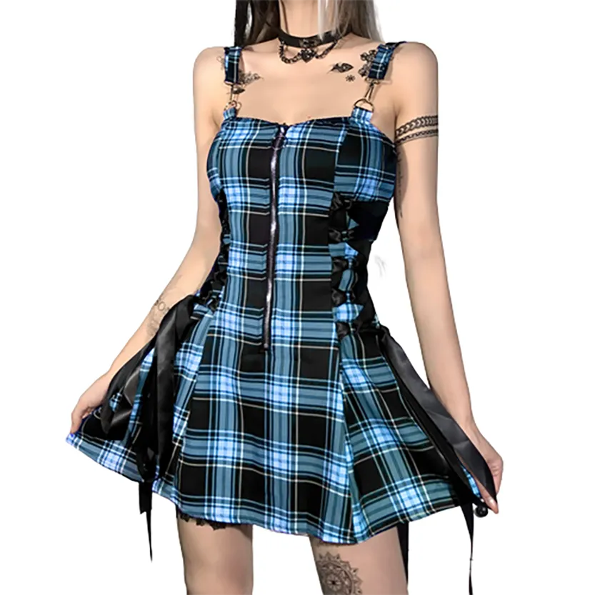 Funki Buys | Dresses | Women's Gothic Plaid Pleated Dress