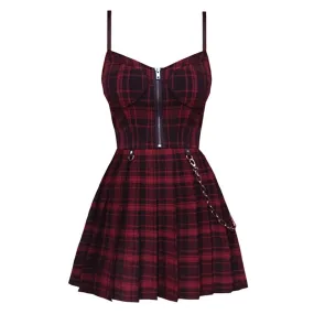 Funki Buys | Dresses | Women's Gothic Plaid Pleated Dress