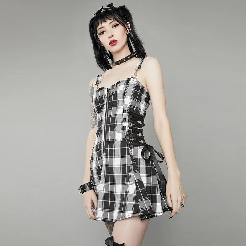 Funki Buys | Dresses | Women's Gothic Plaid Pleated Dress