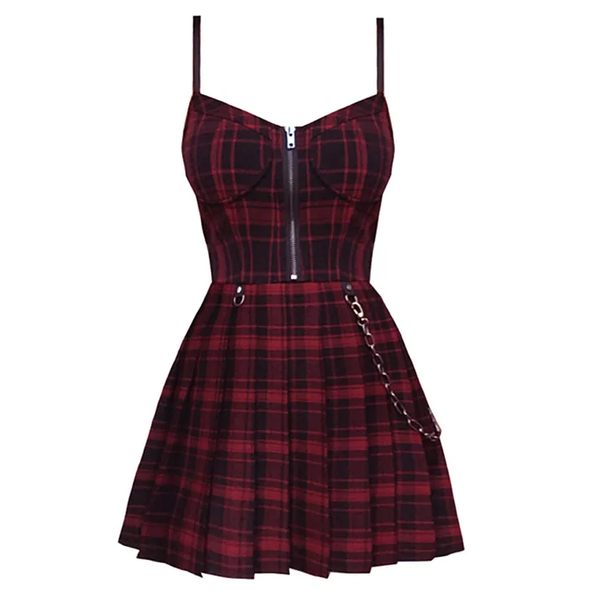 Funki Buys | Dresses | Women's Gothic Plaid Pleated Dress