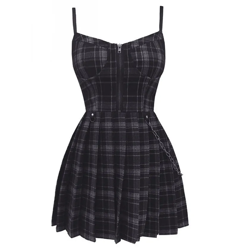 Funki Buys | Dresses | Women's Gothic Plaid Pleated Dress