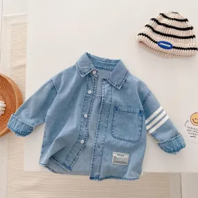 Girls Autumn Denim Jacket Stripe Casual Coat Wholesale Baby Girl Clothes