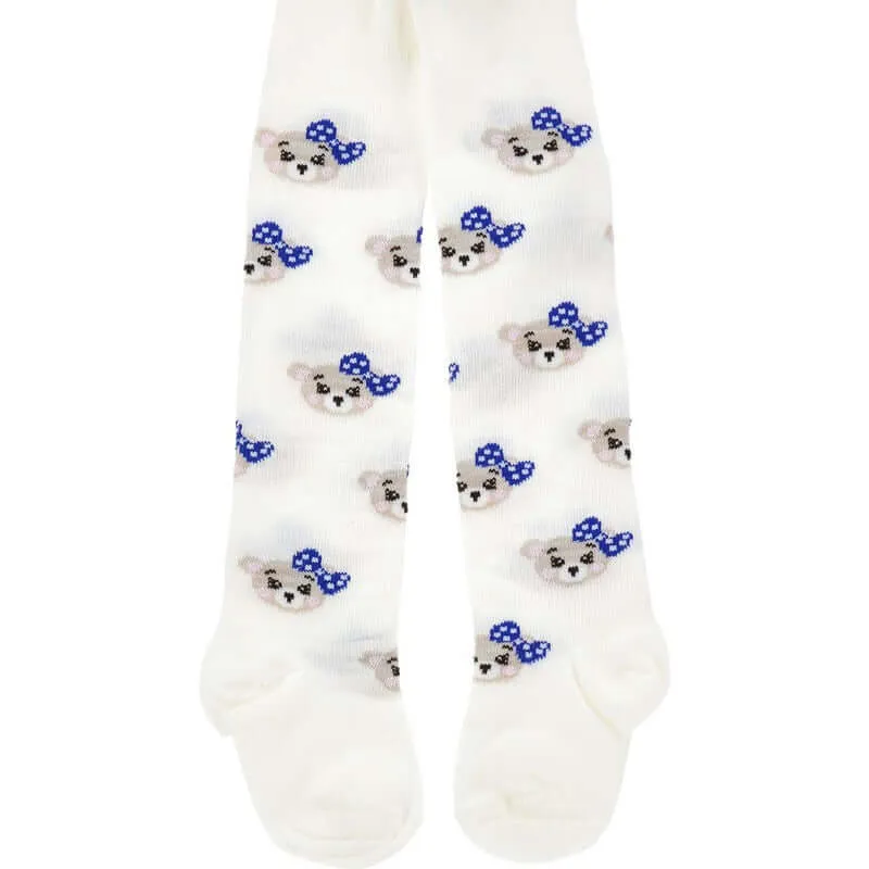 Girls Cream Teddy Bear Tights