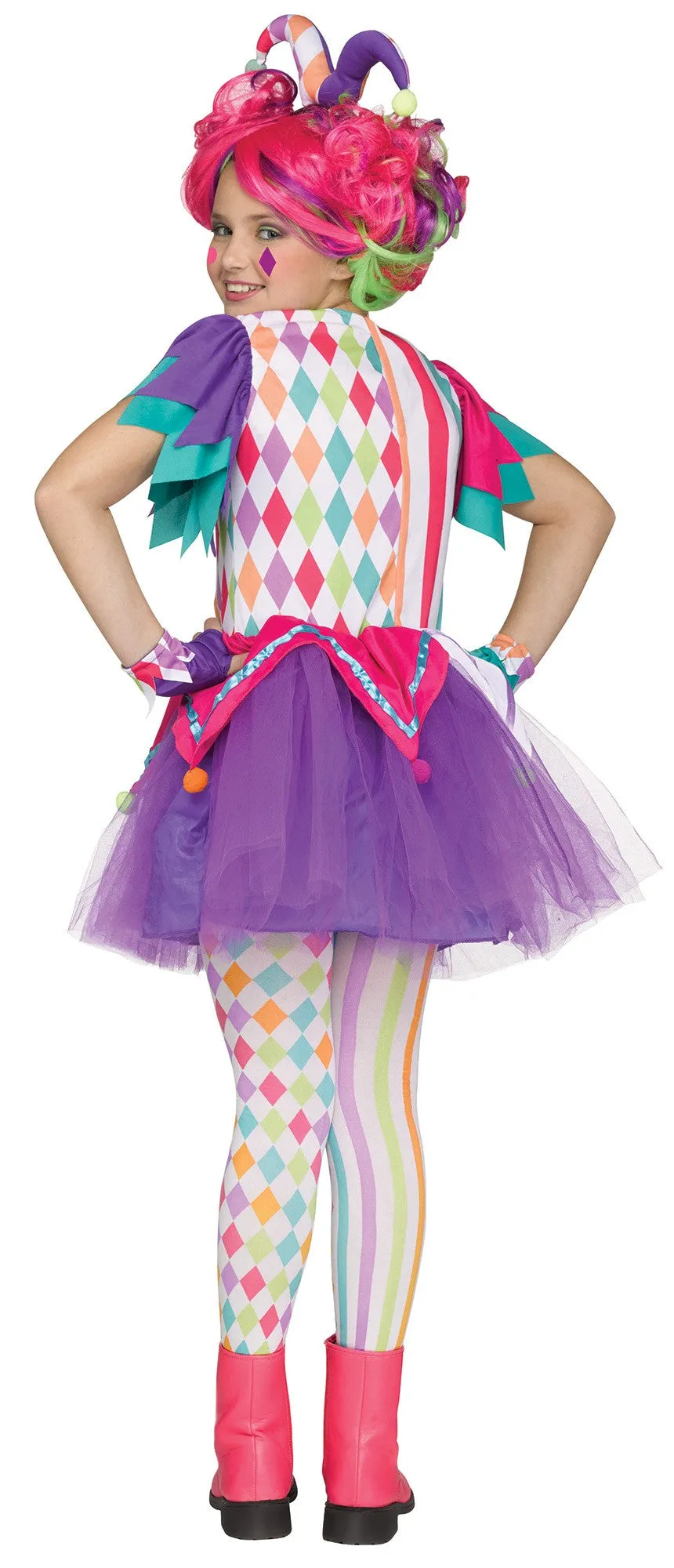 Girls Rainbow Harlequin Carnival Jester Costume