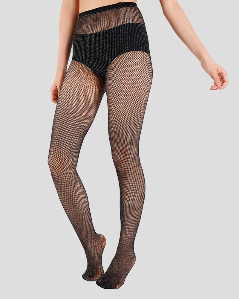 Glittering Metallic Fishnet Tights