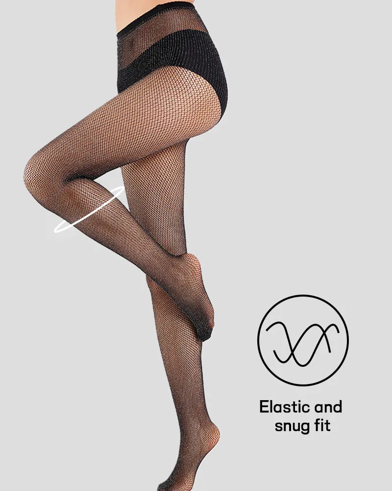 Glittering Metallic Fishnet Tights