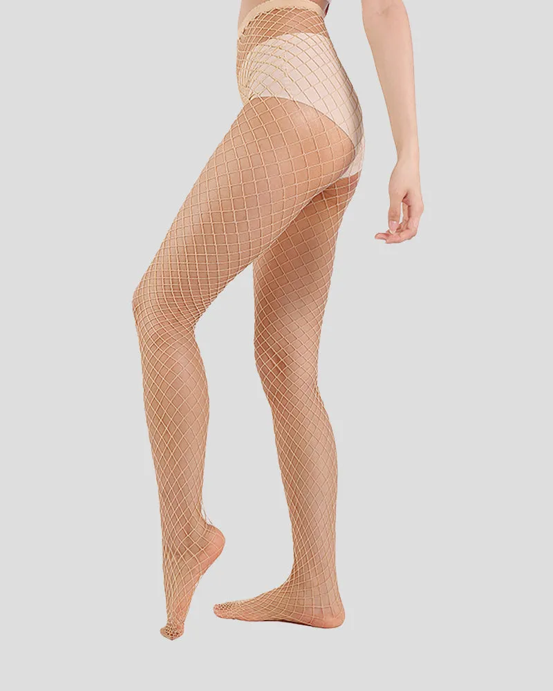 Glittering Metallic Fishnet Tights