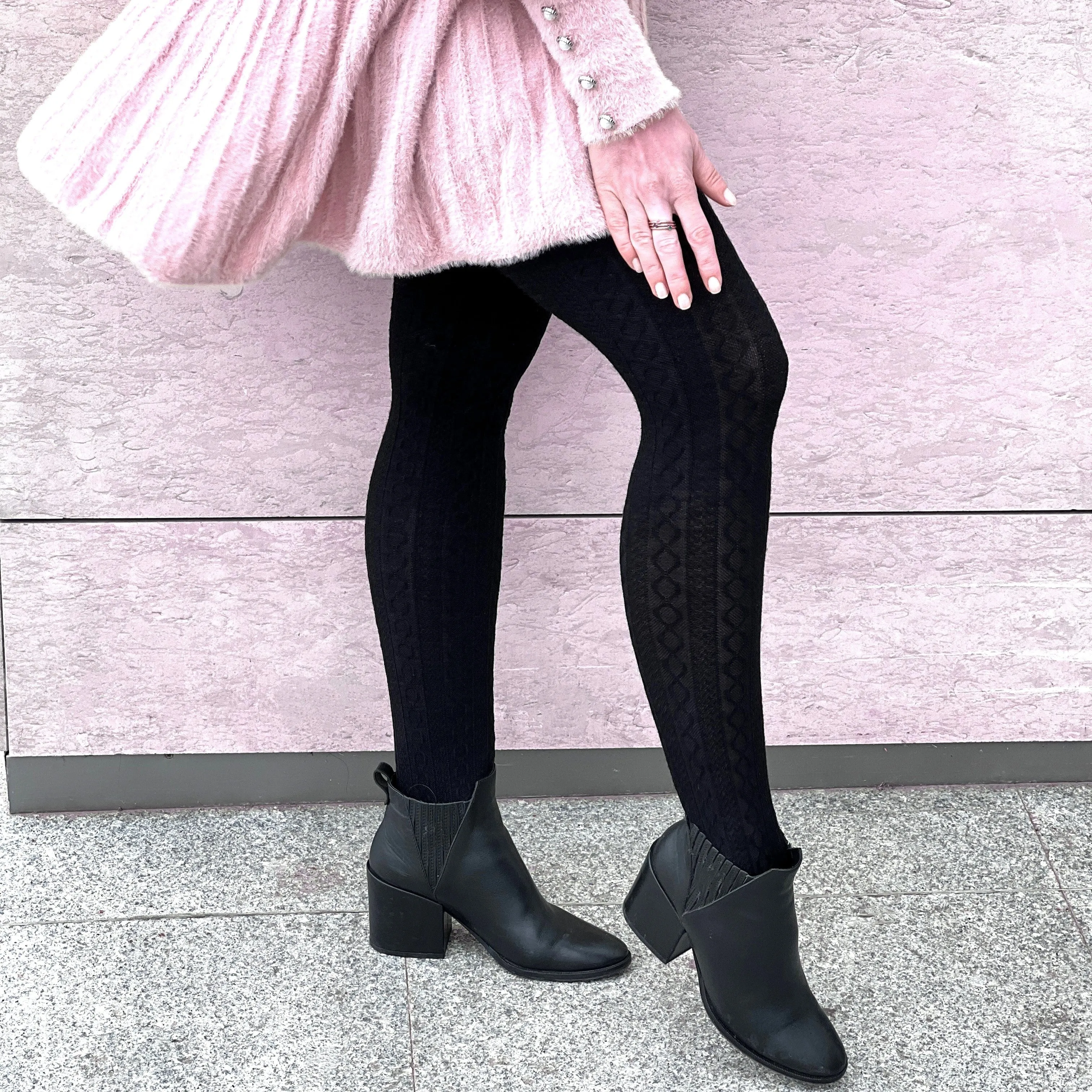 Grannies Cable Knit Wool Tights V2 - Black