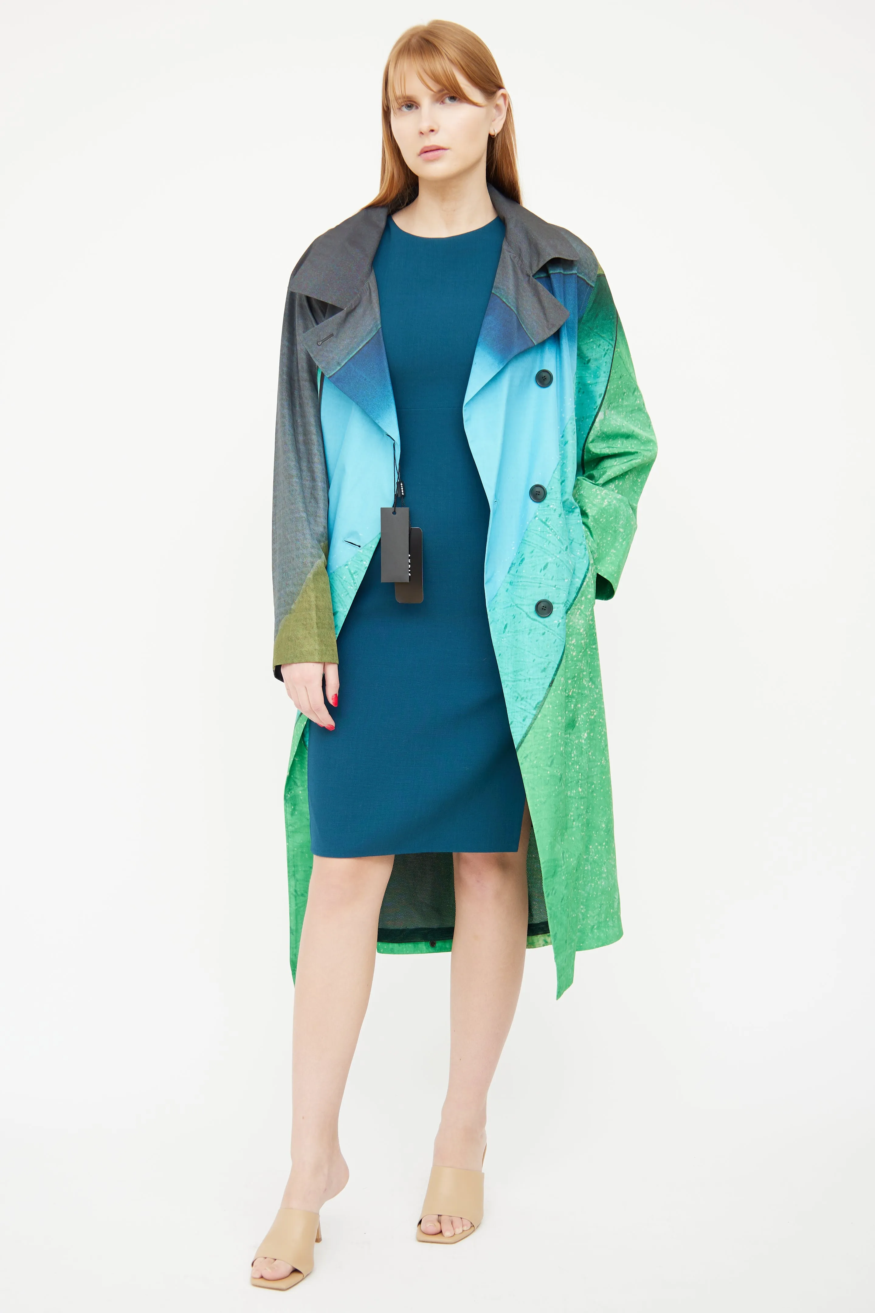 Green & Black Fama Taffeta Trench Coat